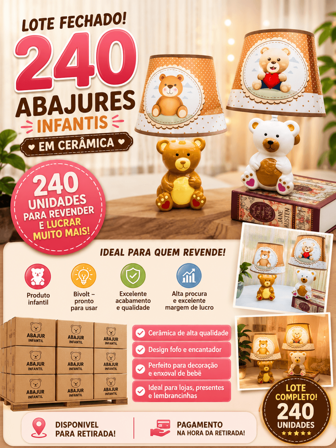 Lote Completo 240 Abajures Infantil Pronta Entrega